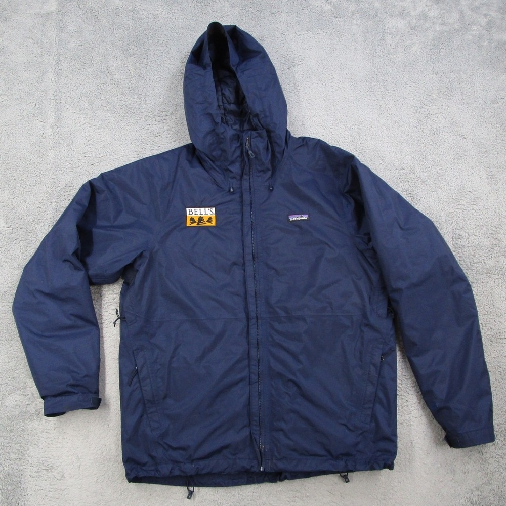 Patagonia Insulated Torrentshell Jacket Mens Large Blue Bells Brewery Logo Hood